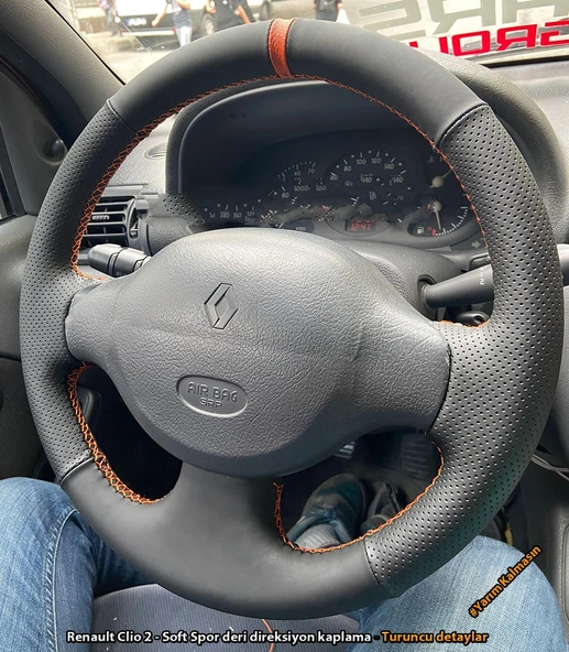 Clio 2 Araca Özel Direksiyon Kılıfı (Noktalı Soft Yüzüklü) - Resim 2