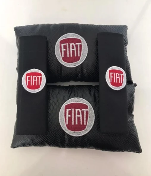 Fiat Nakışlı Egea Linea Deri 1 Çift Boyun Yastık Ve 1 Çift Kemer Pedi - 2