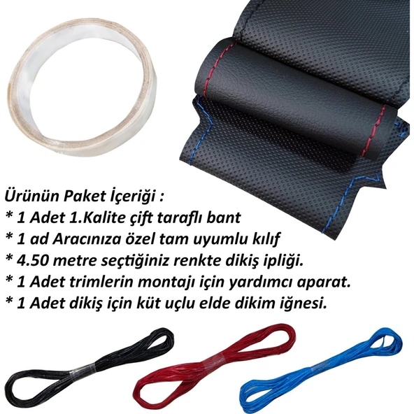 Fluence Araca Özel Direksiyon Kılıfı (Noktalı Karbon MAVİ İPLİ) - Resim 2