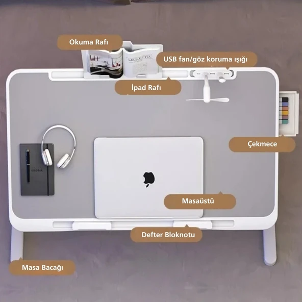 TechTic Çok Amaçlı Yükseklik Ayarlı Fanlı Laptop Standı Katlanabilir Soğutuculu Notebook Sehpası - 2