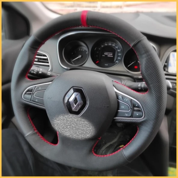 Megane 4 Araca Özel Direksiyon Kılıfı (Noktalı Nubuk Kırmızı Yüzüklü) - Resim 2