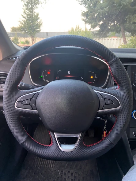 Renault Megane 4 İcon Araca Özel Direksiyon Kılıfı (Nokta Karbon Kırmızı İp) ürün görseli