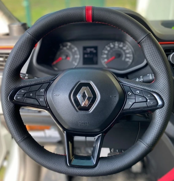 Clio 5 Araca Özel Direksiyon Kılıfı (Nokta Düz Kırmızı Yüzüklü)