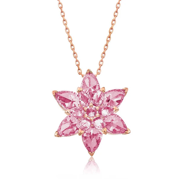 925 Ayar Gümüş Rose Pembe Lotus Çiçeği Kolye
