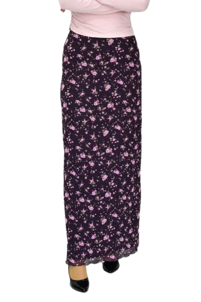 Kadın Çiçekli Lastikli Tül Krep Etek BGL-ST04229 - Resim 2