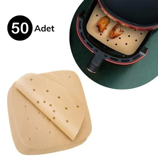 50 Adet Air Fryer Pişirme Kağıdı  Hava Fritöz Yapışmaz Yağlı Kağıt Delikli Model