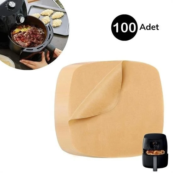 100 Adet Air Fryer Pişirme Kağıdı  Yağ Su Geçirmez Yapışmaz Deliksiz Düz Kare Model