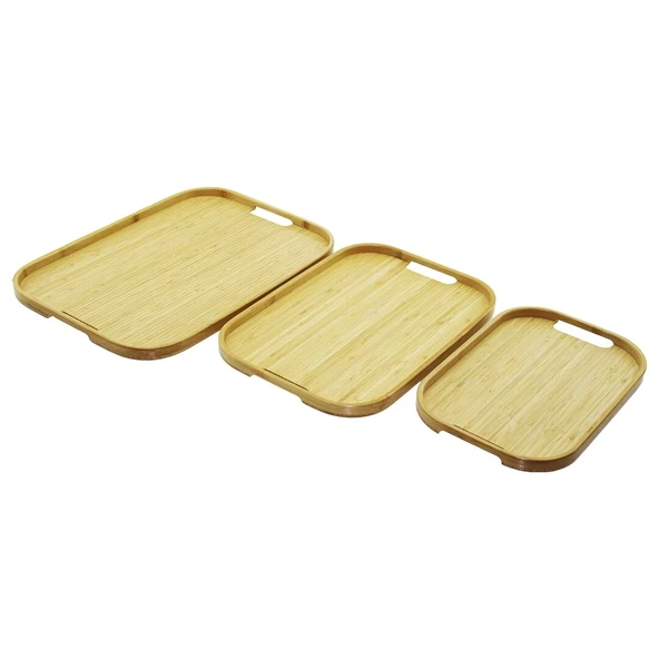 DİKDÖRTGEN - 3 BOY BAMBU AHŞAP TEPSİ SETİ 22X33--28X40--33X45CM (4172)