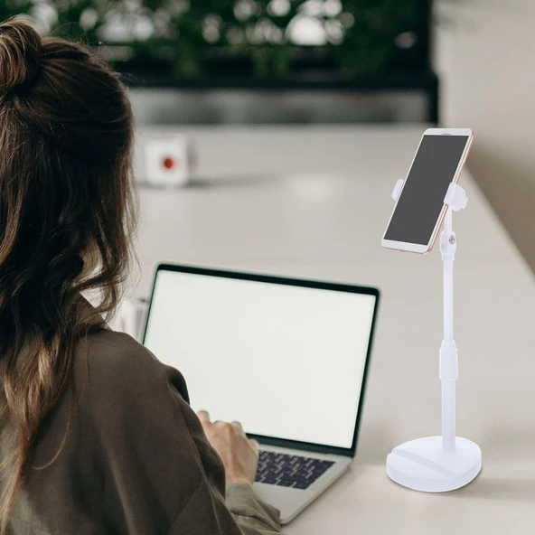Masa Üstü Tablet ve Telefon Tutucu Plastik Aparat Beyaz Telefon Standı - 4