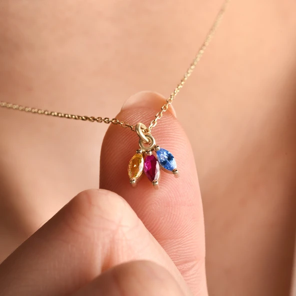 14 Ayar Altın Kaplama Taşlı Ç:çek Yaprağı Kolye - CNS00610 - Resim 3