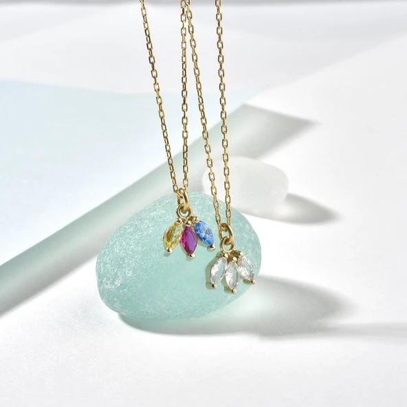 14 Ayar Altın Kaplama Taşlı Ç:çek Yaprağı Kolye - CNS00610 ürün görseli 1