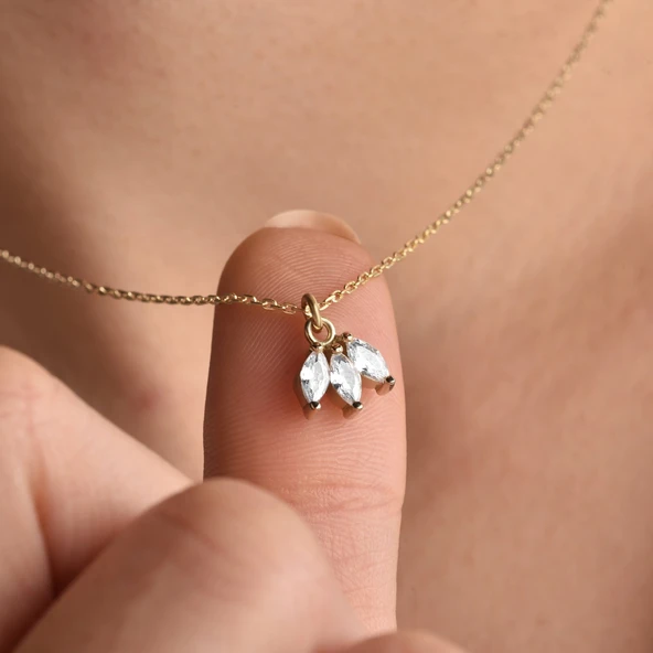 14 Ayar Altın Kaplama Taşlı Ç:çek Yaprağı Kolye - CNS00610 - Resim 2