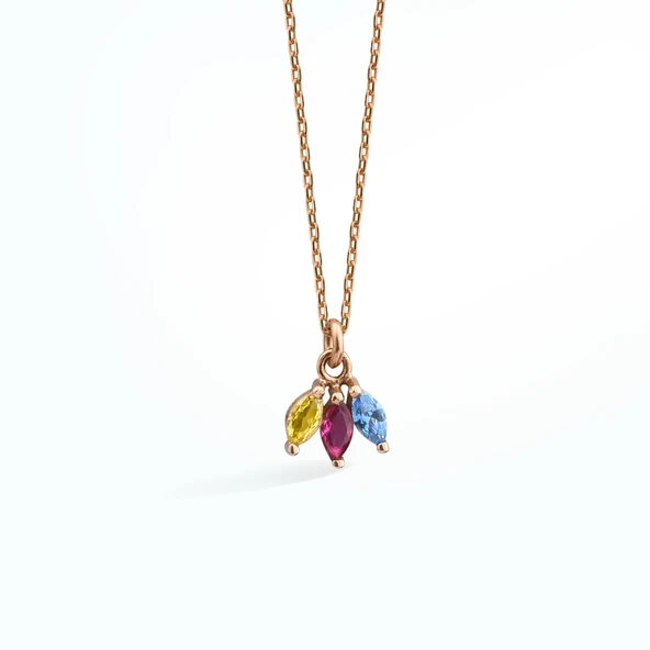 14 Ayar Altın Kaplama Taşlı Ç:çek Yaprağı Kolye - CNS00610 - Resim 6