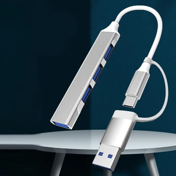 4 Port'lu Bağlantı İstasyonu Ultra İnce USB Bölücü TYPE-C tipi Çoklu Arayüz Adaptörü Multi Usb Çoklayıcı - 3