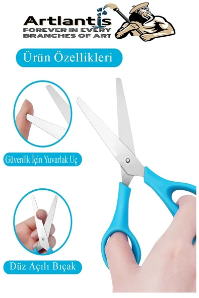 Sol El Makası 3 Adet Solak Okul Makası Plastik Saplı Solel İçin Makas Okul Öğrenci Makası Küt Uçlu Paslanmaz Çelik - 4