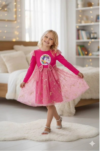 Unıcorn Elbisesi Parti Kıyafeti Dogum Günü ve Gösteri Elbisesi Kostümü