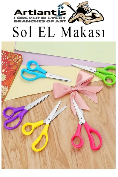 Sol El Makası 3 Adet Solak Okul Makası Plastik Saplı Solel İçin Makas Okul Öğrenci Makası Küt Uçlu Paslanmaz Çelik - 5