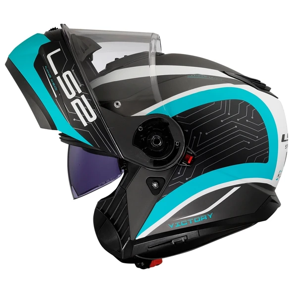 LS2 STROBE 2 VICTORY -BEYAZ-METAL MAVİ KASK - Resim 6