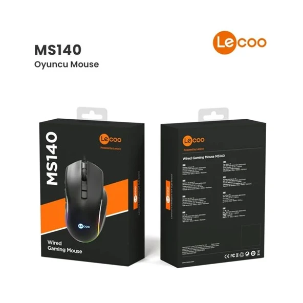 LENOVO LECOO MS140 USB RGB Led Aydınlatmalı 6400dpi Gaming Optic Siyah Mouse - 9