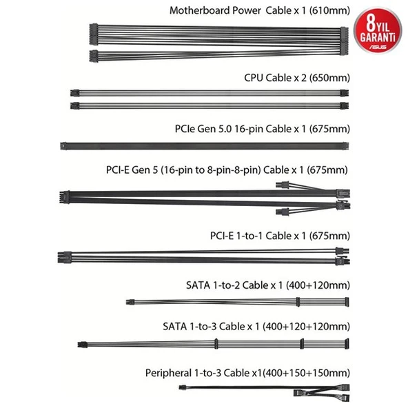 ASUS 850W 80+ GOLD PRIME AP-850G PCIE 5.0 TAM MODÜLER POWER SUPPLY - Resim 10