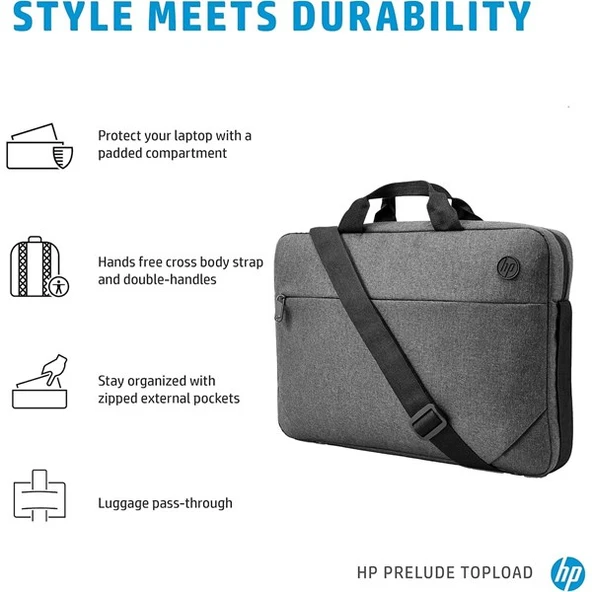 HP 15.6" PRELUDE 1E7D7AA SLIM NOTEBOOK ÇANTASI GRI - 2
