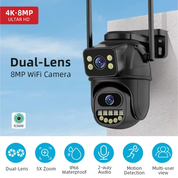 Ozmik CMR64  Kablosuz güvenlik IP kamera 4K 8MP HD çift Lens harici Wifi PTZ kamera - 7