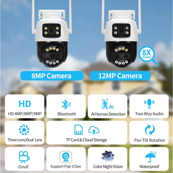 Ozmik CMR62 8MP 4K PTZ Wifi kamera 8X Zoom 12MP çift ekran  otomatik izleme CCTV gözetim kamera - 2