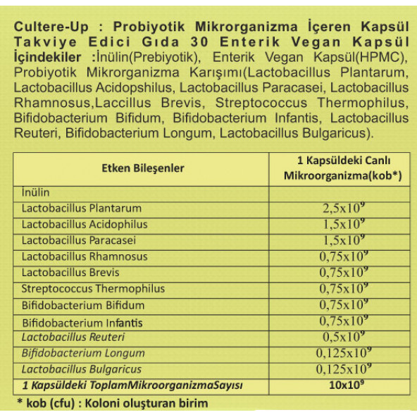CULTURE-UP PROBİYOTİK 30 KAPSÜL TEK KAPSÜLDE 10 MİLYAR BAKTERİ 11 AYRI SUŞ - 5
