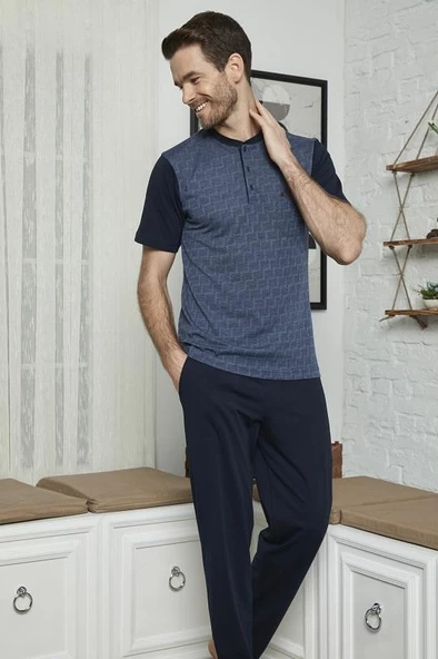 KLY 7613 Erkek Midi Yaka 3'lü Pijama Takımı
