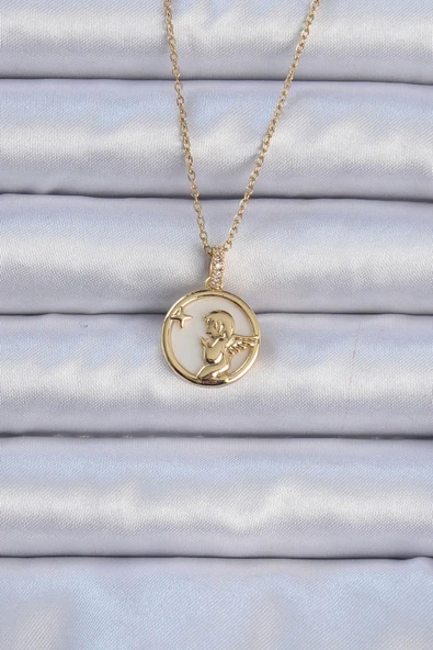 316L Çelik Zincir Altın Renk Zirkon Taşlı Mineli Melek Kolye - TJ-BKO9085 ürün görseli