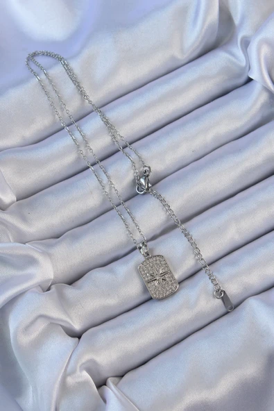 316L Çelik Zincir Gümüş Renk Zirkon Taşlı Kutup Yıldızlı Vintage Kolye - TJ-BKO9124 - Resim 2