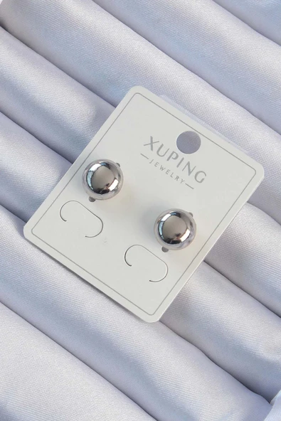 Xuping Gümüş Renk Minimal Bombeli Oval Küpe - TJ-BKP9453 ürün görseli