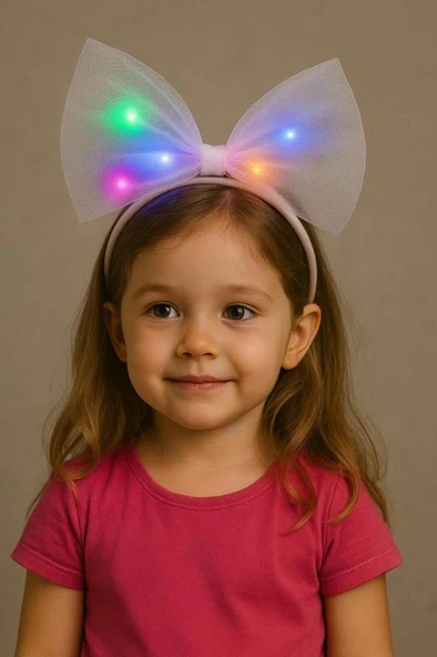 Nessiworld  Rengarenk Led Işıklı Fiyonk Şekilli Tül Parti Tacı Beyaz Renk 25x25 cm - Resim 4