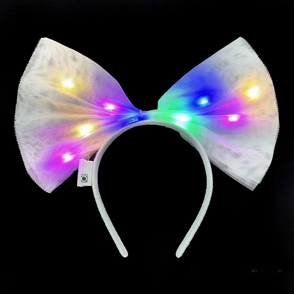 NessiWorld Rengarenk Led Işıklı Fiyonk Şekilli Tül Parti Tacı Beyaz Renk 25x25 cm - 2