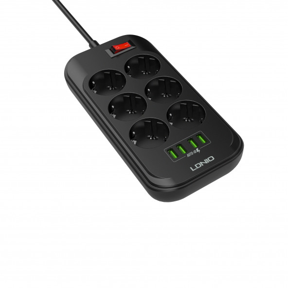 LDNIO 6'lı Akım Korumalı Priz 3.4A 4 Port USB Girişli -SE6403