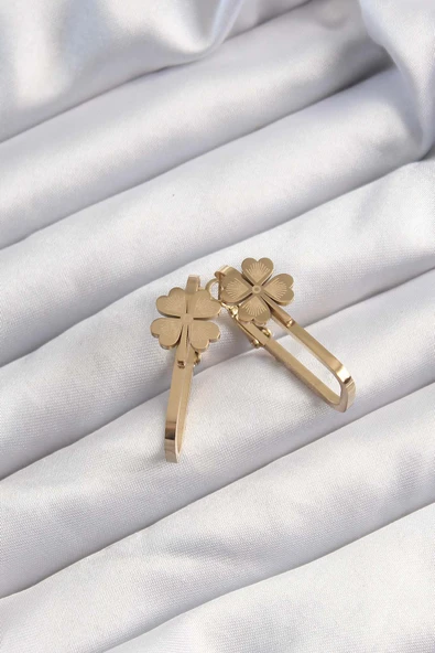 316L Çelik Altın Renk Geometrik Yonca Model Küpe - TJ-BKP9495 - Resim 2