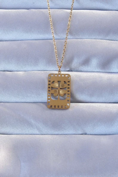 316L Altın Renk İşlemeli Yonca Model Vintage Kolye - TJ-BKO9267 ürün görseli