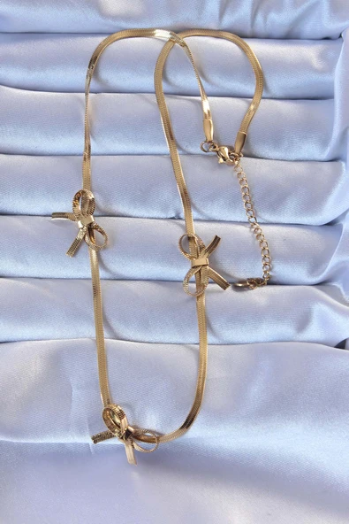 316L Çelik Altın Renk İtalyan Zincirli Fiyonk Kolye - TJ-BKO9259 - Resim 2