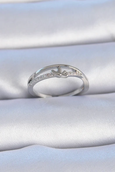 Pirinç Gümüş Renk Zirkon Taşlı Kalp Model Kadın Yüzük - TJ-BYK3303 ürün görseli