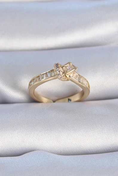 Pirinç Gold Renk Zirkon Taşlı Düğüm Model Kadın Yüzük - TJ-BYK3344 ürün görseli