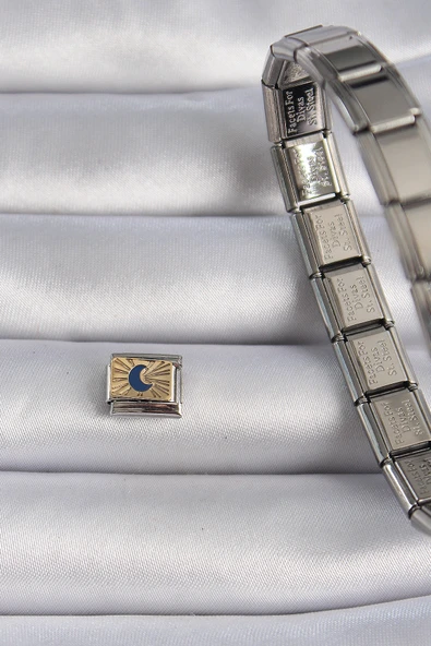 316L Çelik Gümüş Renk Gold Hilal İşlemeli Nomination Charm - TJ-BC1017 - Resim 2