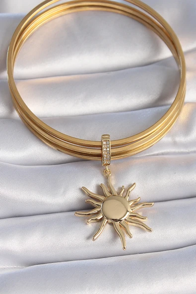Pirinç Gold Renk Zirkon Taş Detaylı Güneş Model Ajda Charm - TJ-BC1008 - Resim 2