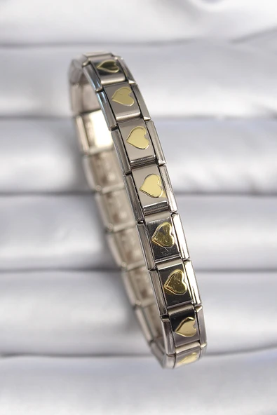 316L Çelik Gümüş Renk Gold Kalp İşleme Nomination Model Kadın Bileklik - TJ-BB6460 ürün görseli