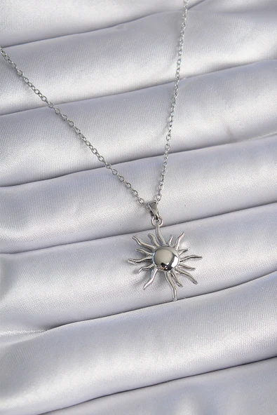316L Çelik Gümüş Renk Zincir Güneş Figür Kadın Kolye - TJ-BKO9431 ürün görseli