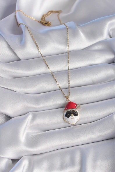 316L Çelik Gold Renk Zincir Zirkon Taşlı Noel Baba Figür Kadın Kolye - TJ-BKO9445 - Resim 2