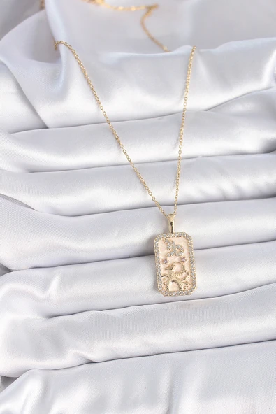 316L Çelik Gold Renk Zincir Oğlak Burcu Zirkon Taşlı Kadın Kolye - TJ-BKO9459 - Resim 2