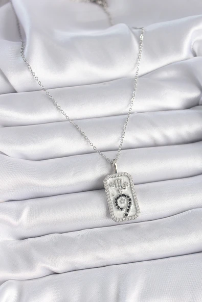 316L Çelik Gümüş Renk Zincir Akrep Burcu Zirkon Taşlı Kadın Kolye - TJ-BKO9453 - Resim 2