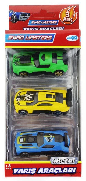 Die Cast Metal 3'lü Yarış Arabaları Yeşil Araçlı - 5