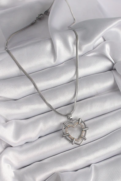316L Çelik Gümüş Renk İtalyan Zincir Mix Renk Zirkon Taş Detay Kalp Model Kadın Kolye - TJ-BKO9600 - Resim 2
