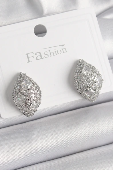 Pirinç Gümüş Renk Zirkon Taş İşlemeli Damla Model Kadın Küpe - TJ-BKP9863 ürün görseli